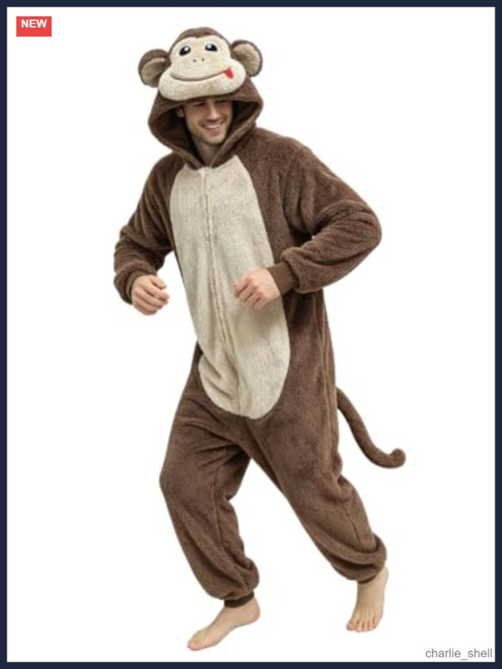 Unisex Monkey Halloween Costume Onesie Pajamas Hooded Pockets Zip
